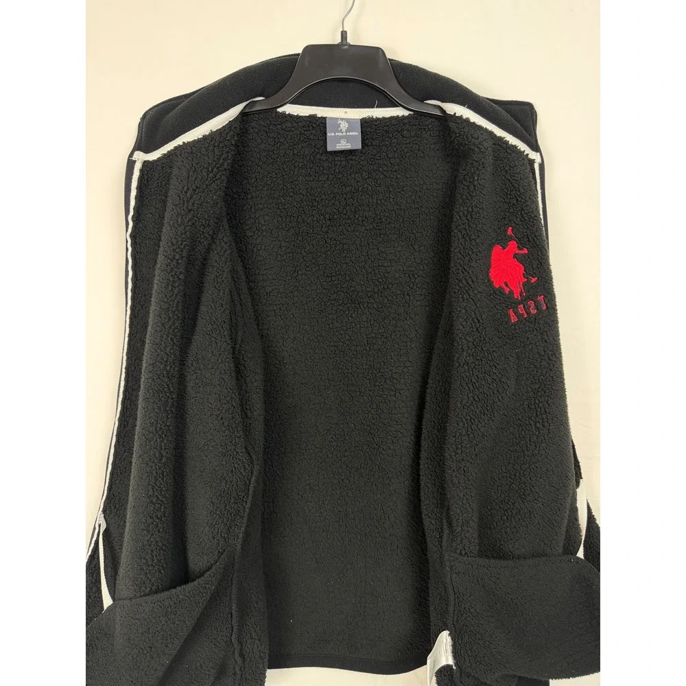U.S. Polo Assn. Fleece Jacket Men's XL Black Red Embroidered Logo Full Zip